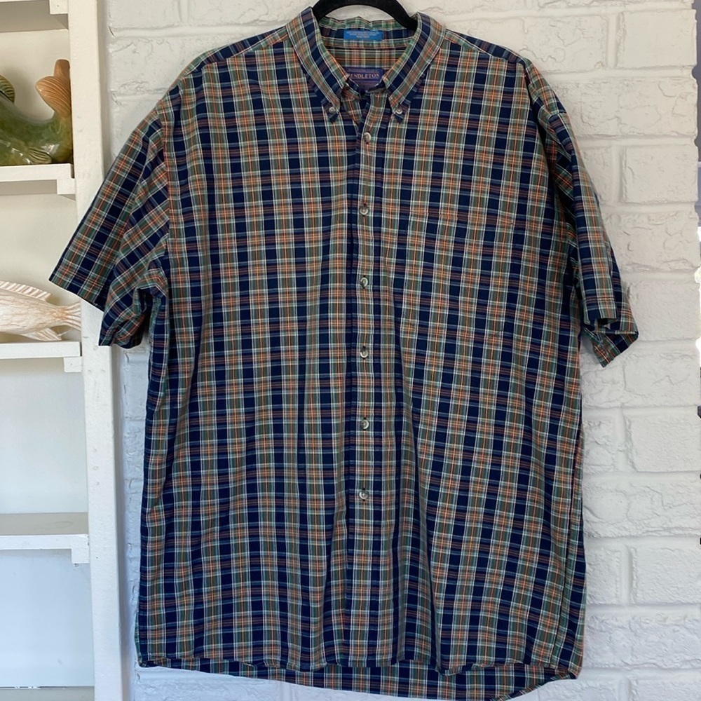 Pendleton Plaid Short Sleeve Casual Button Down Size Large